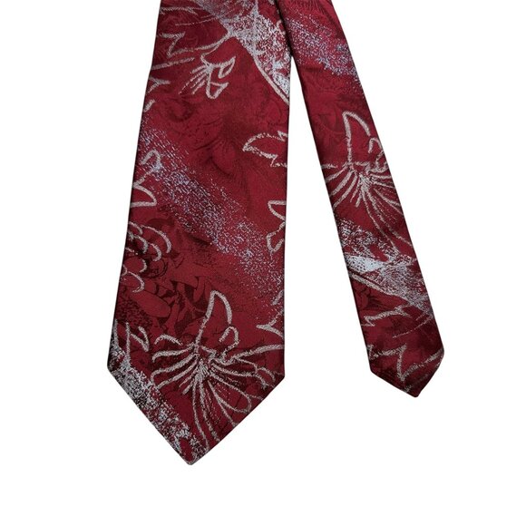 Murano Hand Tailored Mens Red & Silver Floral Patterned Silk Tie - Picture 2 of 7